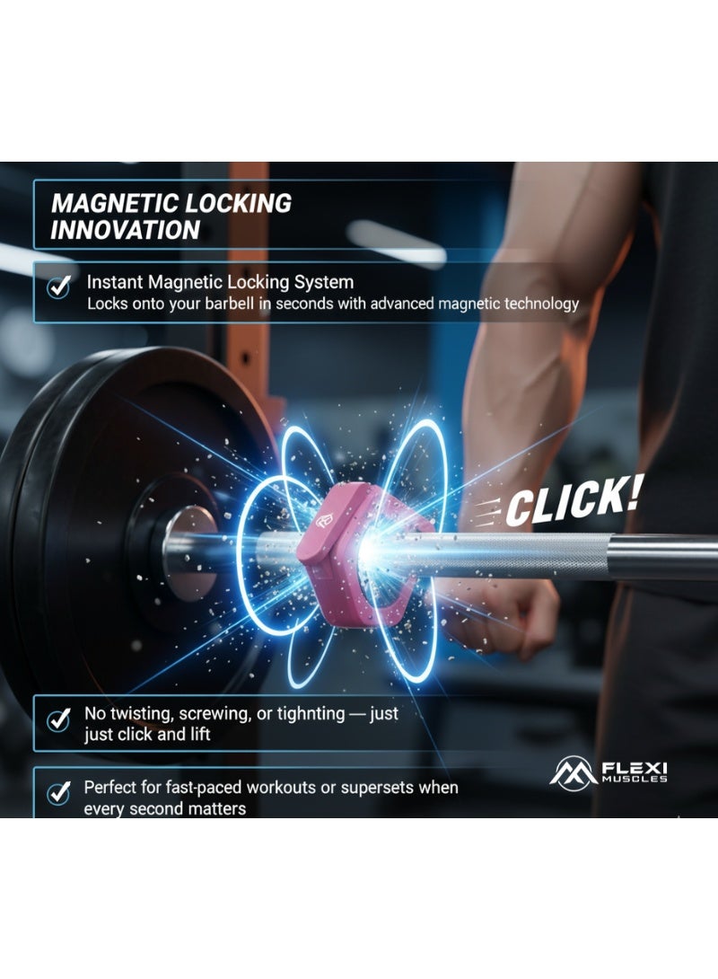 FLEXI MUSCLES أقفال باربل مغناطيسية من فليكسى ماسلز – مشابك بار أولمبية سريعة التحرير بحجم 2 إنش مع قوة مغناطيسية قوية، آلية قفل غير قابلة للانزلاق لرفع الأثقال، رفع القوة وتدريب القوة (برتقالي) - Image 5