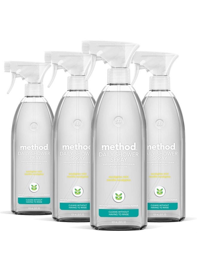 Method Daily Shower Cleaner Spray, Plant-Based & Biodegradable Formula, Spray and Walk Away, Eucalyptus Mint Scent, 28 Fl Oz, (Pack of 4), Packaging May Vary - Image 1