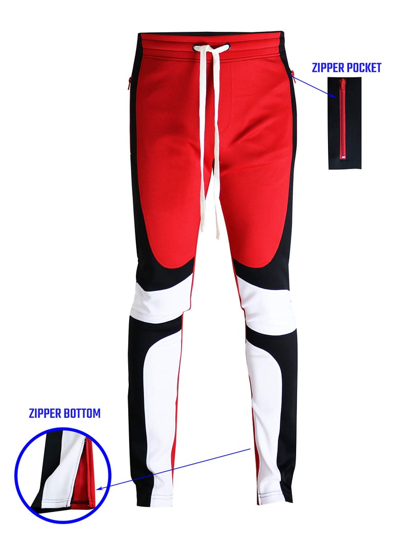 SCREENSHOT Men's Premium Workout Lifestyle Color Block Fashion Track Pants P11031-Red-Medium - Image 2