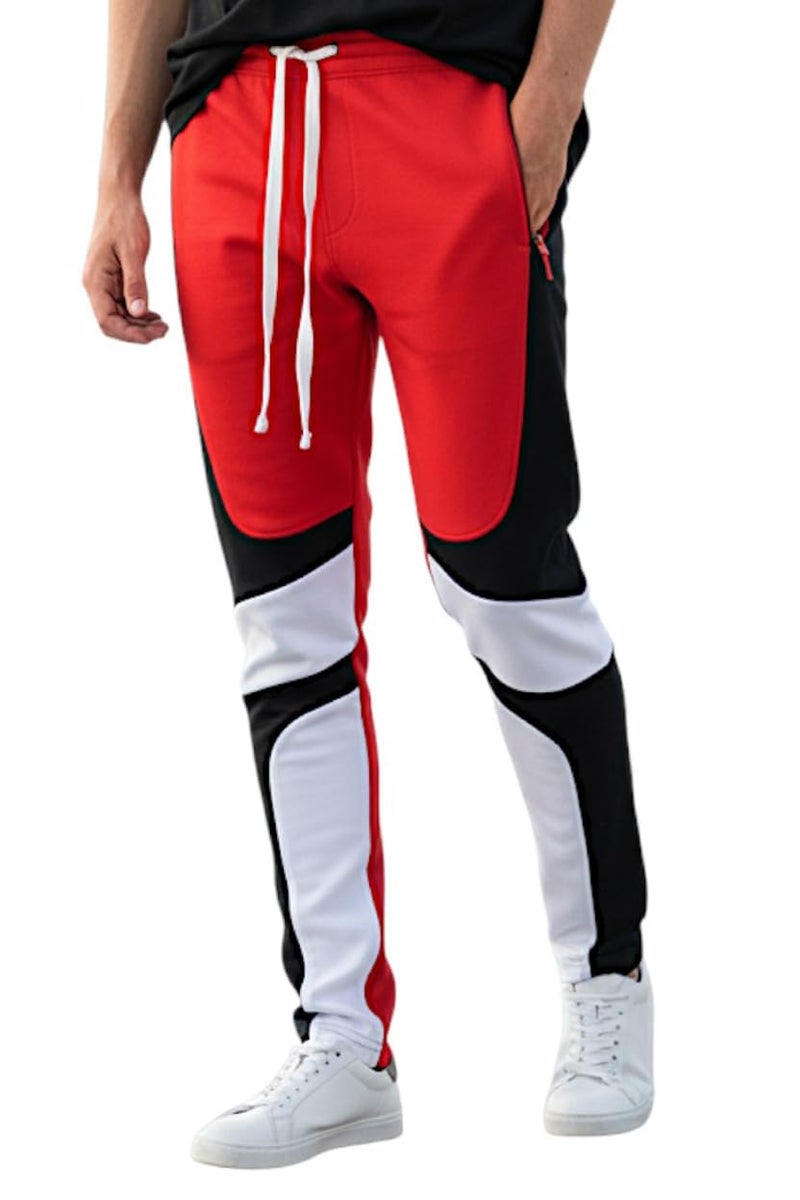 SCREENSHOT Men's Premium Workout Lifestyle Color Block Fashion Track Pants P11031-Red-Medium - Image 1