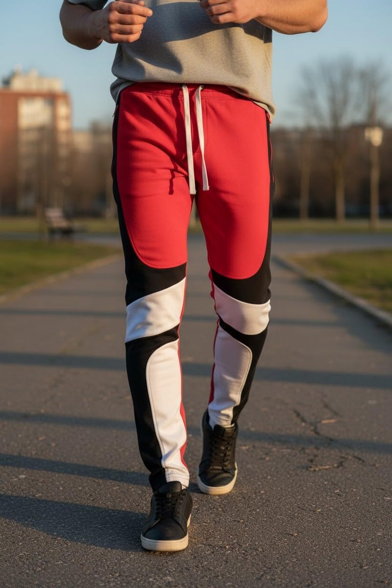 SCREENSHOT Men's Premium Workout Lifestyle Color Block Fashion Track Pants P11031-Red-Medium - Image 3