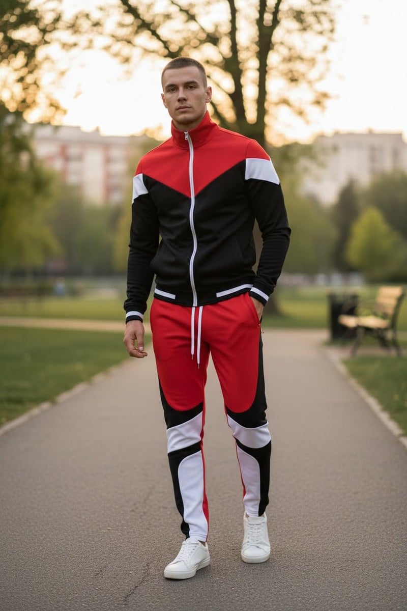 SCREENSHOT Men's Premium Workout Lifestyle Color Block Fashion Track Pants P11031-Red-Medium - Image 5