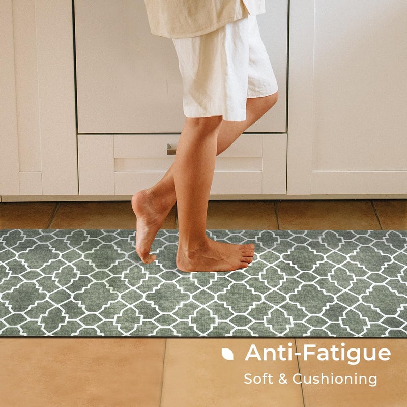 FRESHMINT Kitchen Mat Set of 2, Anti-Fatigue Cushioned Kitchen Mats for Floor, Waterproof Non Slip Comfort Standing Mat, Boho Kitchen Rug for Kitchen Decor, Sink, Office, 17"x30"+17"x47", Sage Green - Image 3