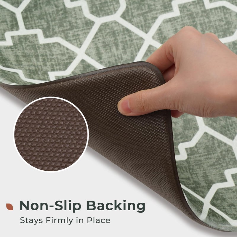 FRESHMINT Kitchen Mat Set of 2, Anti-Fatigue Cushioned Kitchen Mats for Floor, Waterproof Non Slip Comfort Standing Mat, Boho Kitchen Rug for Kitchen Decor, Sink, Office, 17"x30"+17"x47", Sage Green - Image 5