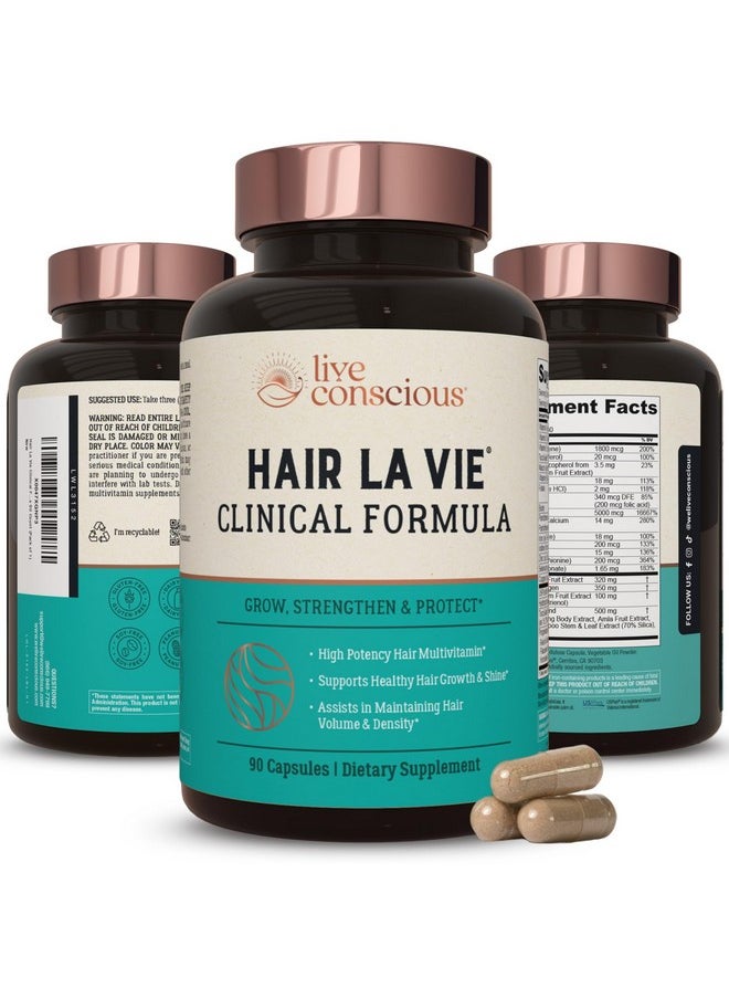 هير لي ڤيي - فيتامينات نمو الشعر Hair La Vie Live Conscious Clinical Formula للنساء والرجال مع البيوتين 5000 ميكروغرام والكولاجين والنخيل المنشاري (عبوة من قطعة واحدة) - Image 1