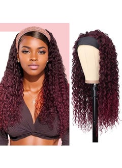 G&T Wig GT Wig Red Headband Wigs for Black Women Wet and Wavy Headband Wig Ombre Red Curly Synthetic Wigs Dark Roots Glueless Heat Resistant Long Curly Wigs for Daily Wear 