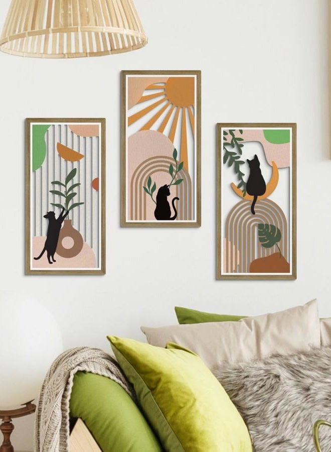Putuo Decor Boho Cat Wall Art Set of 3, Abstract Cut-Out MDF Wall Panels with Cat Silhouettes, Rainbow and Botanical Shapes, Modern Home Decor for Bedroom Living Room Office - Image 5