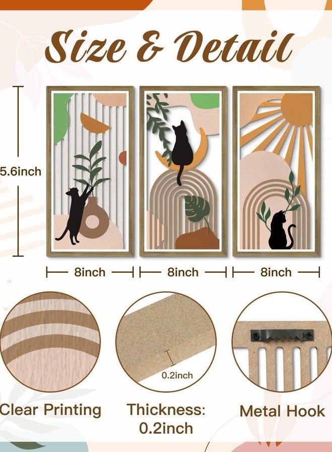 Putuo Decor Boho Cat Wall Art Set of 3, Abstract Cut-Out MDF Wall Panels with Cat Silhouettes, Rainbow and Botanical Shapes, Modern Home Decor for Bedroom Living Room Office - Image 2
