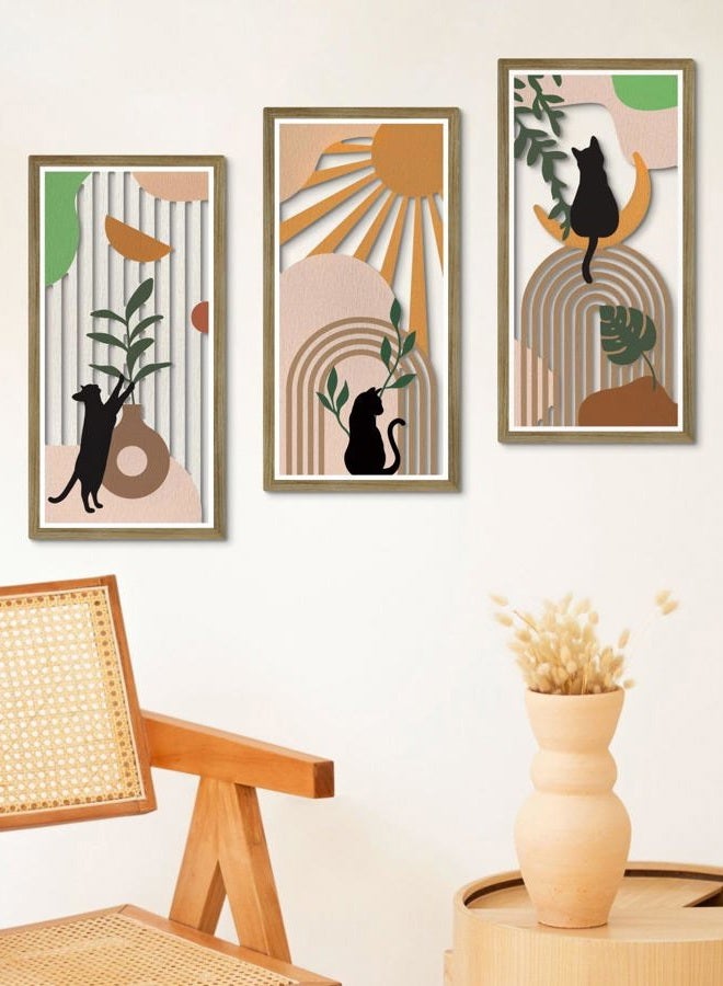Putuo Decor Boho Cat Wall Art Set of 3, Abstract Cut-Out MDF Wall Panels with Cat Silhouettes, Rainbow and Botanical Shapes, Modern Home Decor for Bedroom Living Room Office - Image 4