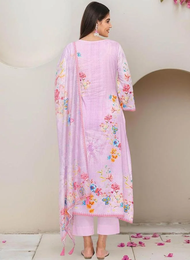 Ishin  Printed V-Neck Kurta and Trousers with Dupatta Set for Women | Best Price UAE