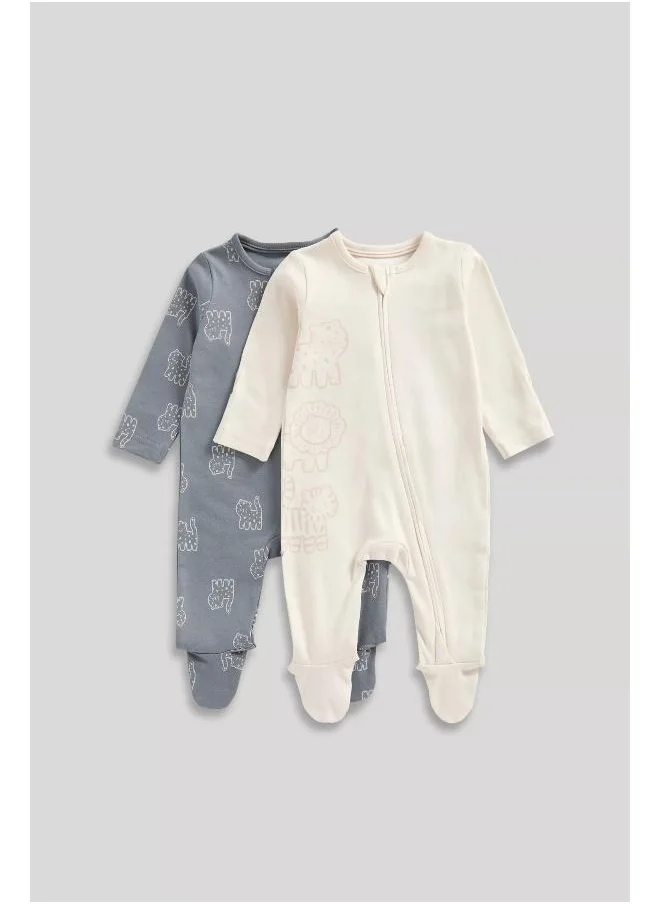 mothercare Big Cats Zip-Up Sleepsuits - 2 Pack