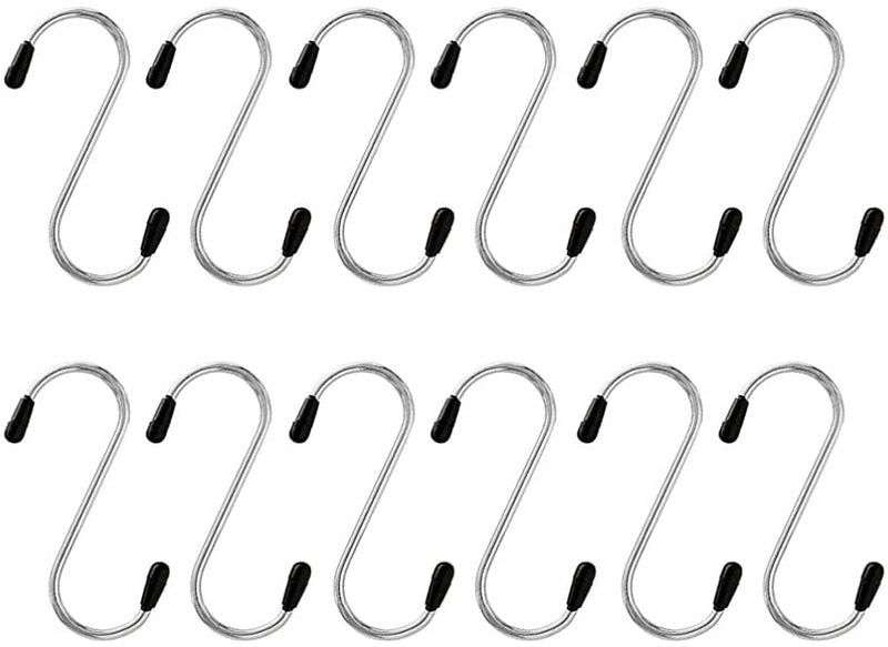 NAIDEV 12 PCs SShaped Stainless Steel Utility Hook Ultra Strong Multi Purpose HookHanging Hooks Heavy Duty Hangers for Kitchen Bathroom Bedroom Office Work ShopGardenSize 8 cm Set of 12 - Image 1