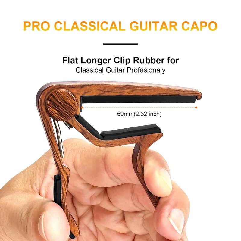 Wingo Classical Flat Guitar Capo for Nylon String Guitars-Rosewood Finish with 5 Picks. - Image 2