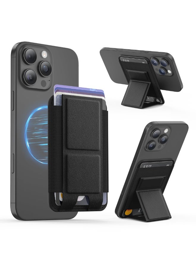GONEZ for MagSafe Wallet with Stand, Stronger Magnetic Card Holder for iPhone 16/15/14/13/12 Series, Premium Leather Phone Wallet with RFID Blocking, 1 Slot, Fit 5 Cards, Black  - Image 1