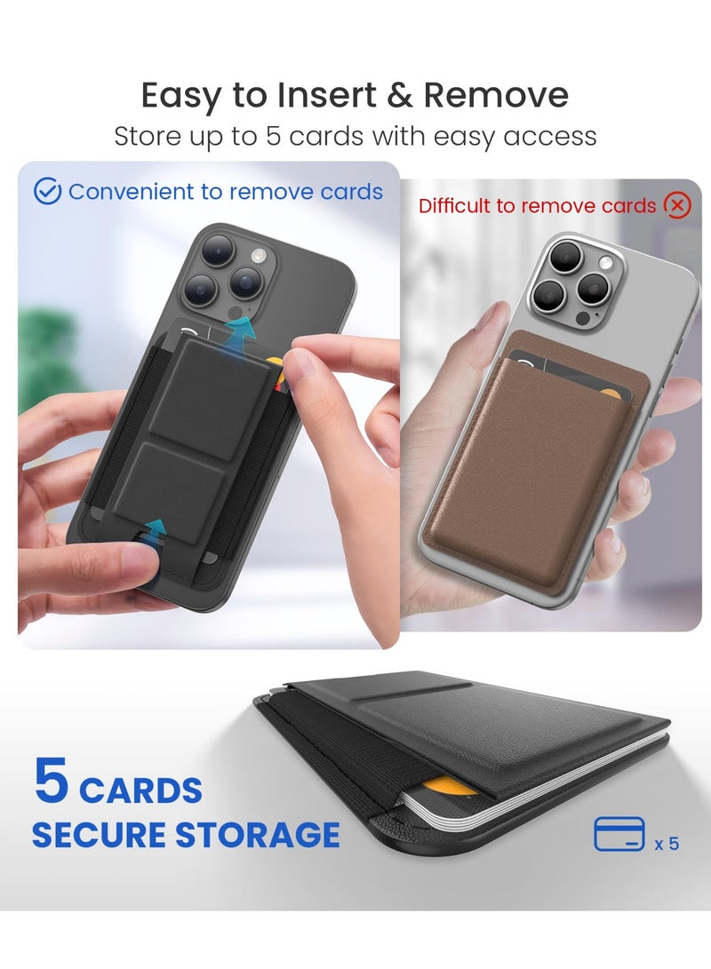 GONEZ for MagSafe Wallet with Stand, Stronger Magnetic Card Holder for iPhone 16/15/14/13/12 Series, Premium Leather Phone Wallet with RFID Blocking, 1 Slot, Fit 5 Cards, Black  - Image 4