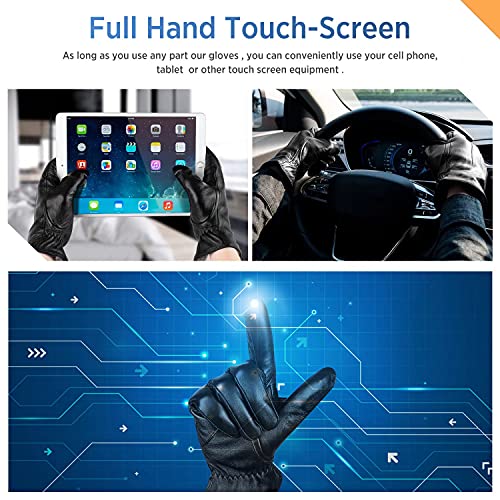 Alepo Genuine Sheepskin Leather Gloves For Men, Winter Warm Touchscreen Texting Cashmere Lined Driving Motorcycle Gloves (Black-S) - Image 4