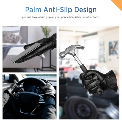 Alepo Genuine Sheepskin Leather Gloves For Men, Winter Warm Touchscreen Texting Cashmere Lined Driving Motorcycle Gloves (Black-S) - Image 5