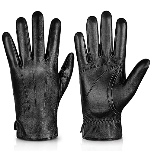 Alepo Genuine Sheepskin Leather Gloves For Men, Winter Warm Touchscreen Texting Cashmere Lined Driving Motorcycle Gloves (Black-S) - Image 1