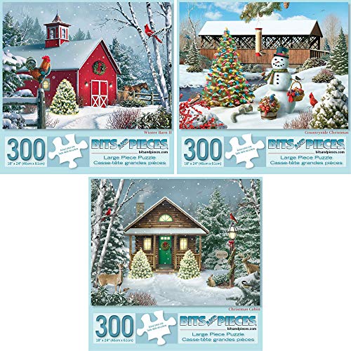Bits and Pieces Set of Three 300 Piece Jigsaw Puzzles for Adults Christmas Holiday Snowman Jigsaw Puzzles Large Pieces 18 x 24 No 2 Pieces Alike - Image 1