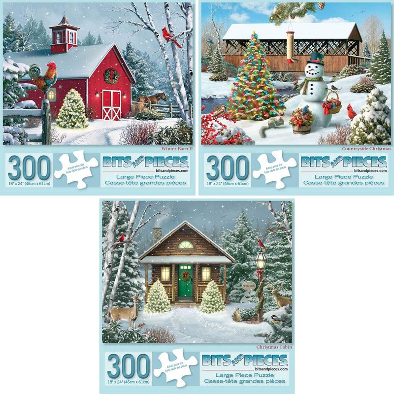 Bits and Pieces Set of Three 300 Piece Jigsaw Puzzles for Adults Christmas Holiday Snowman Jigsaw Puzzles Large Pieces 18 x 24 No 2 Pieces Alike - Image 2