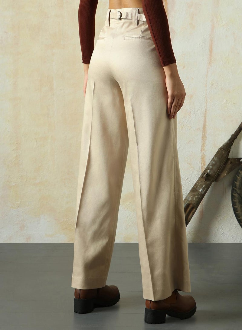 HIGH STAR Women's Doe Skin Cotton Blend Solid Full Length Chinos Wide Leg Trouser  - Image 5