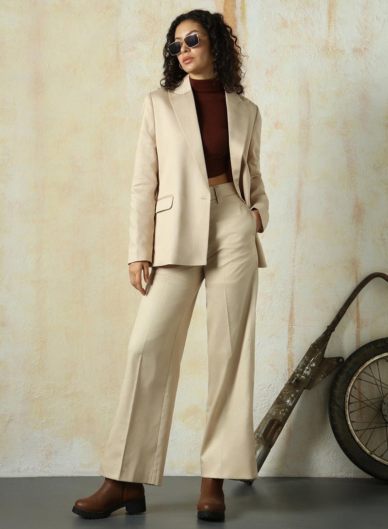 HIGH STAR Women's Doe Skin Cotton Blend Solid Full Length Chinos Wide Leg Trouser  - Image 1