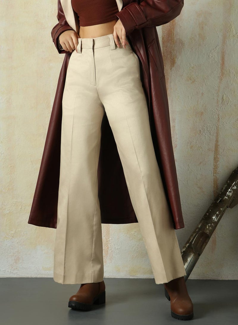 HIGH STAR Women's Doe Skin Cotton Blend Solid Full Length Chinos Wide Leg Trouser  - Image 3