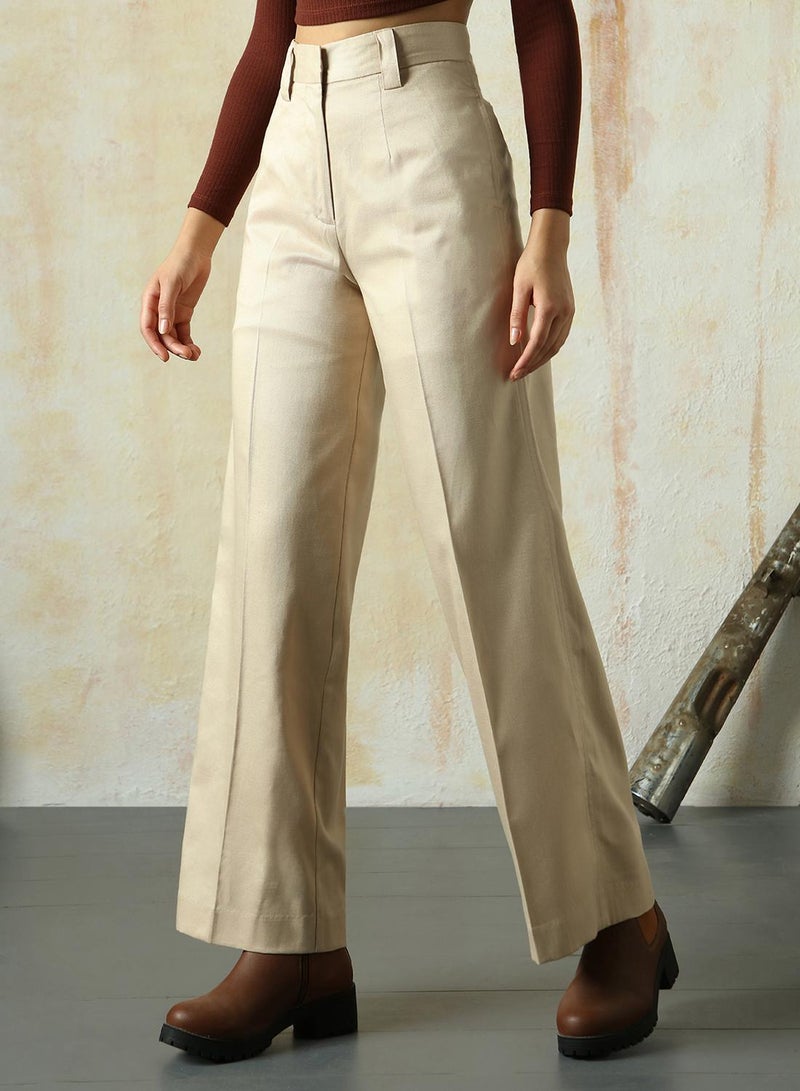 HIGH STAR Women's Doe Skin Cotton Blend Solid Full Length Chinos Wide Leg Trouser  - Image 4