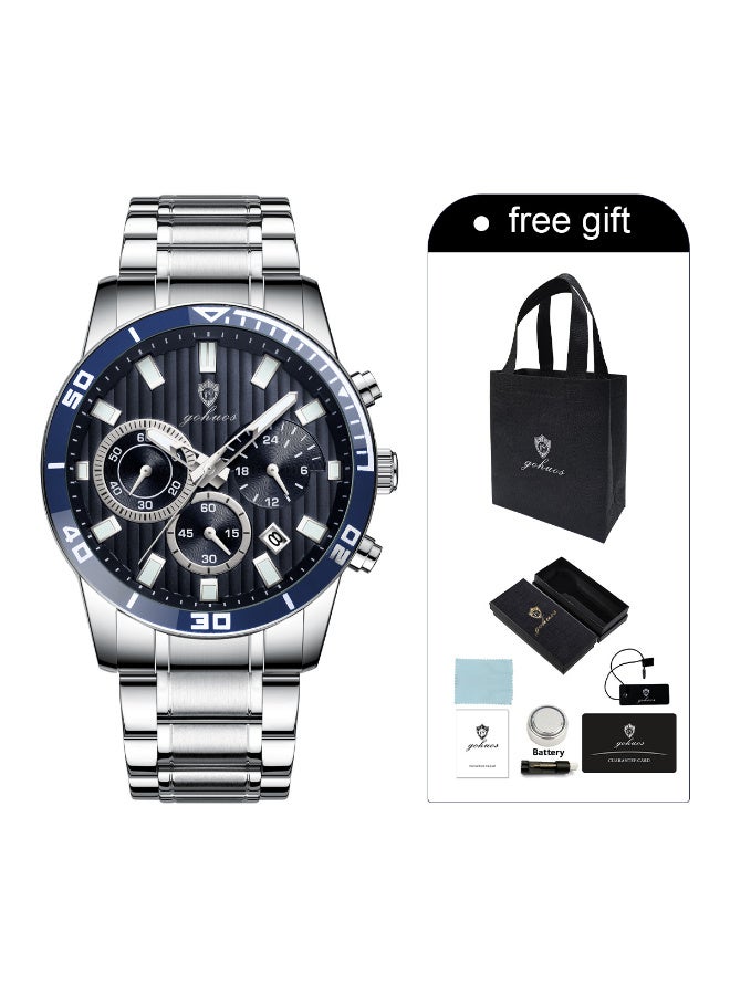 GOHUOS Men's Watches, Top Brand Luxury Stainless steel Analog Waterproof  Chronograph Luminous Casual Quartz Sports Wrist Watch Father& Boyfriend Gift - 44mm - Image 3