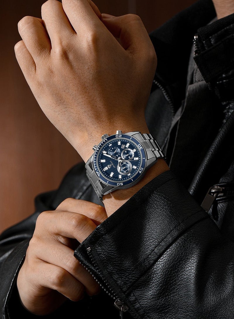 GOHUOS Men's Watches, Top Brand Luxury Stainless steel Analog Waterproof  Chronograph Luminous Casual Quartz Sports Wrist Watch Father& Boyfriend Gift - 44mm - Image 2