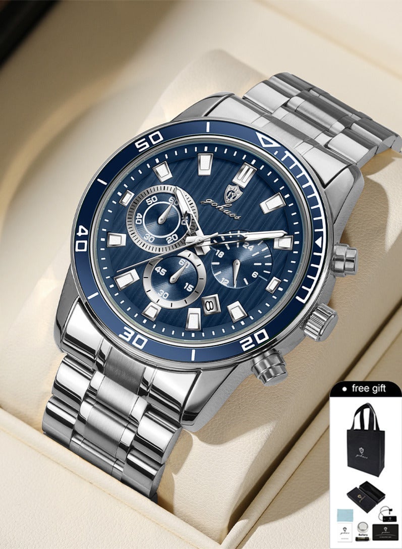 GOHUOS Men's Watches, Top Brand Luxury Stainless steel Analog Waterproof  Chronograph Luminous Casual Quartz Sports Wrist Watch Father& Boyfriend Gift - 44mm - Image 1