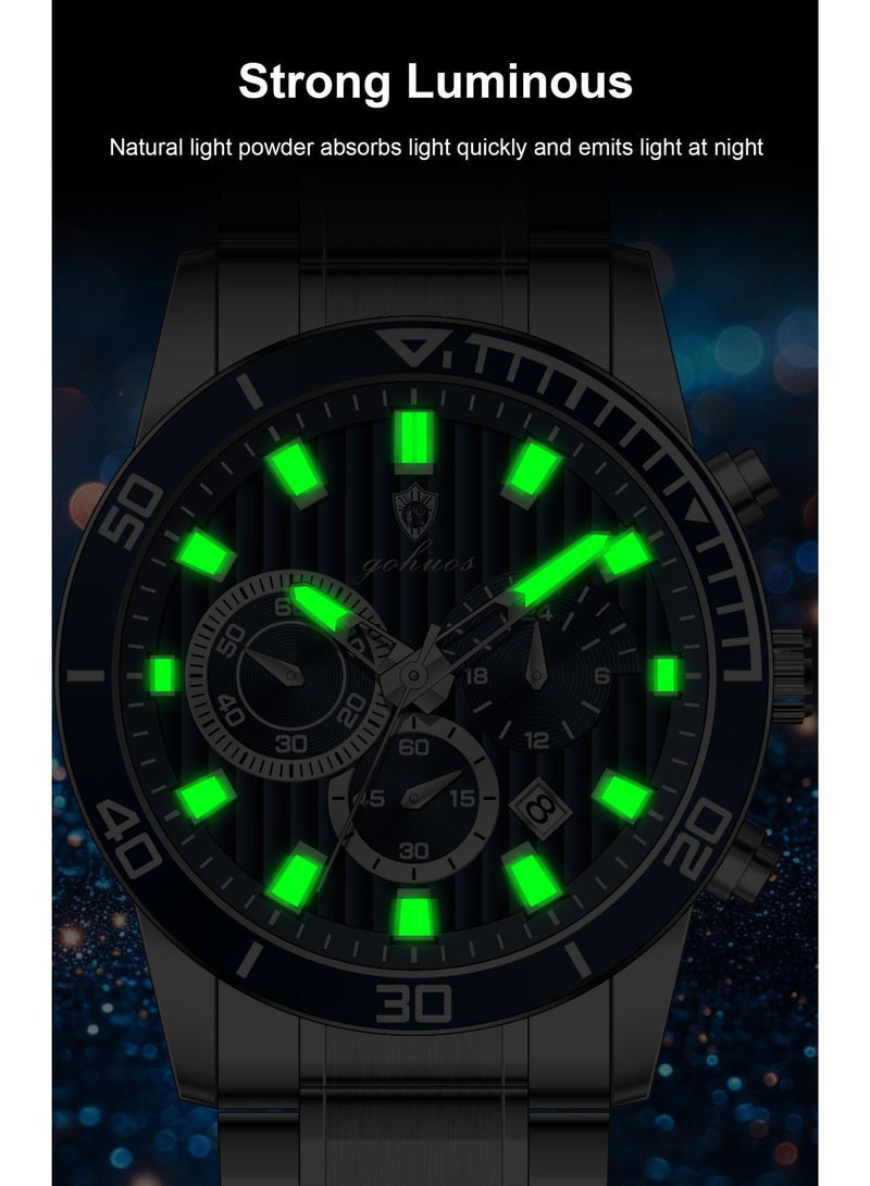GOHUOS Men's Watches, Top Brand Luxury Stainless steel Analog Waterproof  Chronograph Luminous Casual Quartz Sports Wrist Watch Father& Boyfriend Gift - 44mm - Image 5