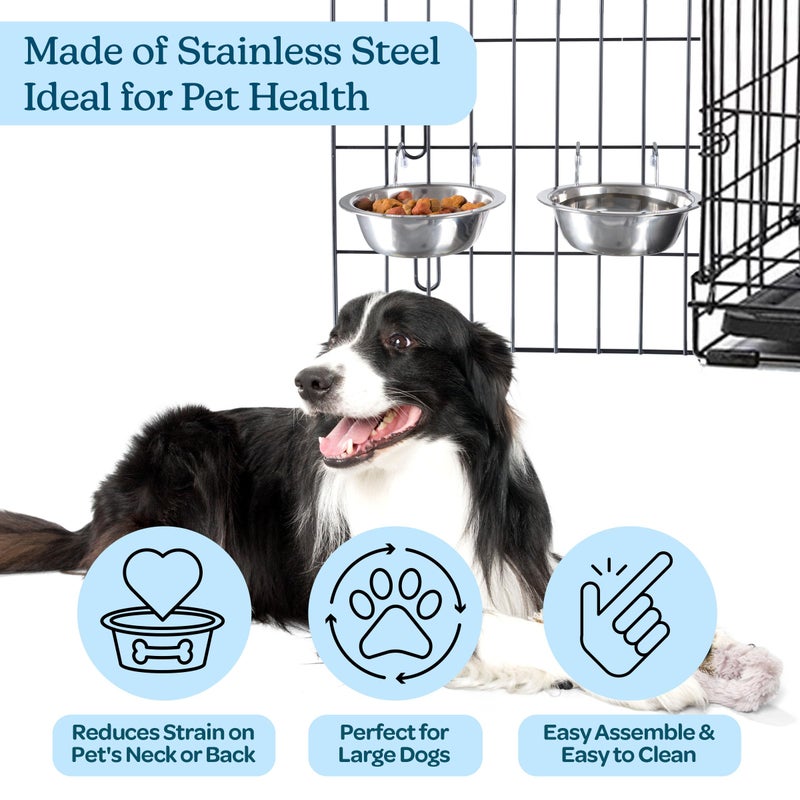PETMAKER Set of 2 Stainless-Steel Dog Bowls - Cage, Kennel, and Crate Hanging Pet Bowls for Food and Water - 48oz Each and Dishwasher Safe by PETMAKER (Pack of 2) - Image 2