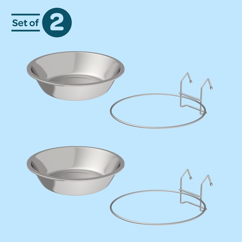 PETMAKER Set of 2 Stainless-Steel Dog Bowls - Cage, Kennel, and Crate Hanging Pet Bowls for Food and Water - 48oz Each and Dishwasher Safe by PETMAKER (Pack of 2) - Image 1