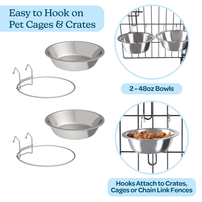 PETMAKER Set of 2 Stainless-Steel Dog Bowls - Cage, Kennel, and Crate Hanging Pet Bowls for Food and Water - 48oz Each and Dishwasher Safe by PETMAKER (Pack of 2) - Image 3