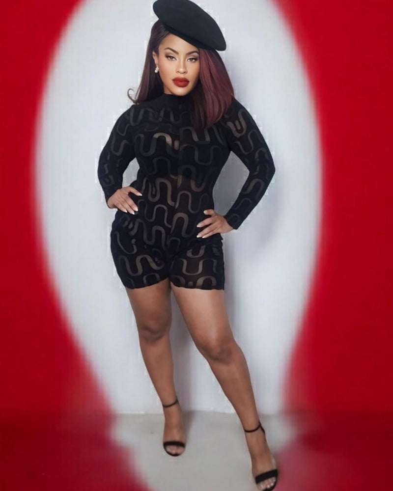 Uni Clau Women Sexy See Through Long Sleeve Short Jumpsuits Velvet Patchwork Skinny Short Pants Club Rompers Black XL - Image 4