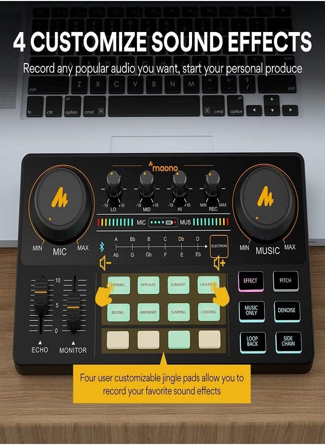 Maono Audio Interface with DJ Mixer and Sound Card, MAONO Portable ALL-IN-ONE Podcast Production Studio with 3.5mm Microphone for Guitar, Live Youtube Streaming, PC, Recording Studio and Gaming  - Image 4