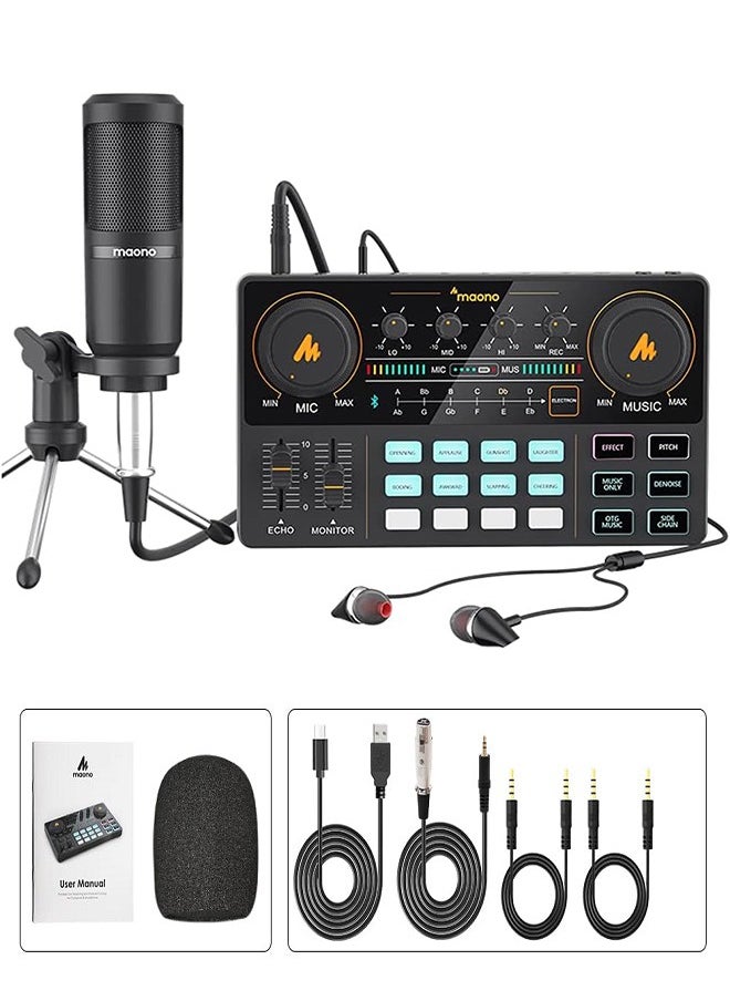 Maono Audio Interface with DJ Mixer and Sound Card, MAONO Portable ALL-IN-ONE Podcast Production Studio with 3.5mm Microphone for Guitar, Live Youtube Streaming, PC, Recording Studio and Gaming  - Image 1