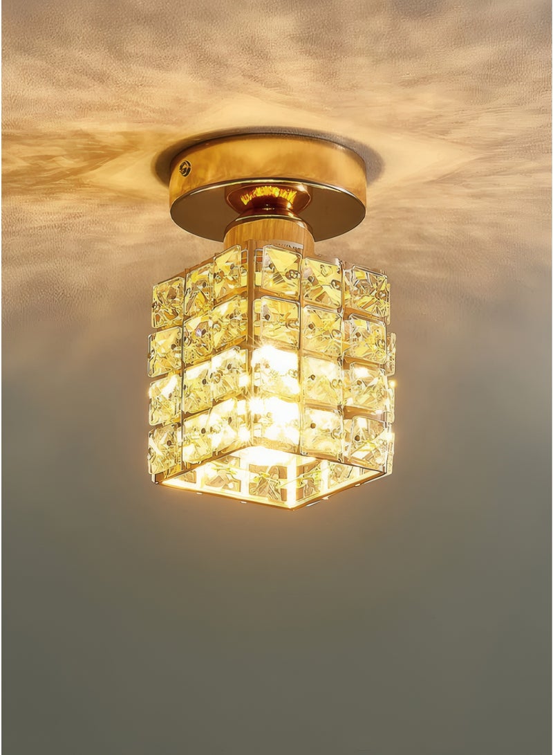 Luxury Crystal Flush Mount Ceiling Light, Gold Modern LED Ceiling Lamp for Living Room Bedroom Hallway, Elegant Cube - Shape Crystal Chandelier Lighting Fixture - Image 1