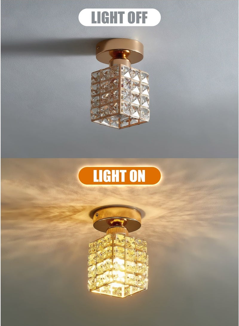Luxury Crystal Flush Mount Ceiling Light, Gold Modern LED Ceiling Lamp for Living Room Bedroom Hallway, Elegant Cube - Shape Crystal Chandelier Lighting Fixture - Image 3