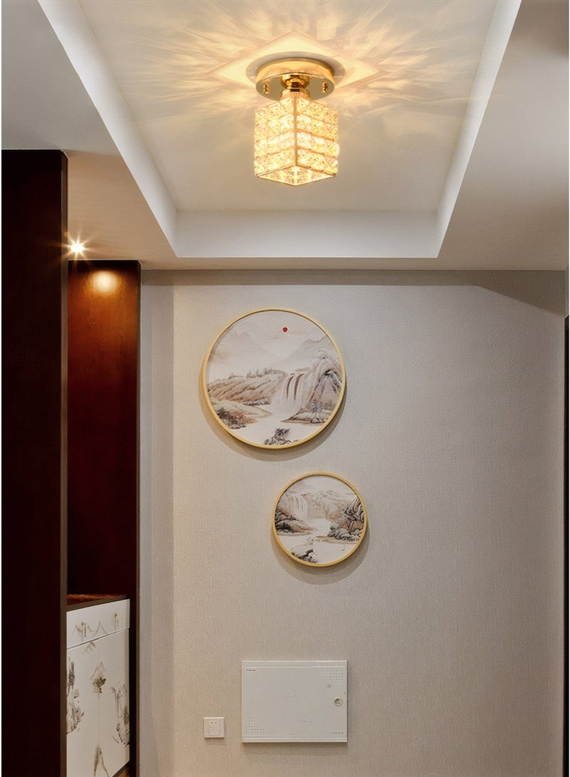 Luxury Crystal Flush Mount Ceiling Light, Gold Modern LED Ceiling Lamp for Living Room Bedroom Hallway, Elegant Cube - Shape Crystal Chandelier Lighting Fixture - Image 1