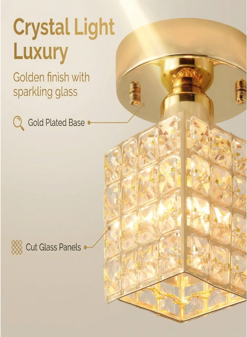 Luxury Crystal Flush Mount Ceiling Light, Gold Modern LED Ceiling Lamp for Living Room Bedroom Hallway, Elegant Cube - Shape Crystal Chandelier Lighting Fixture - Image 4