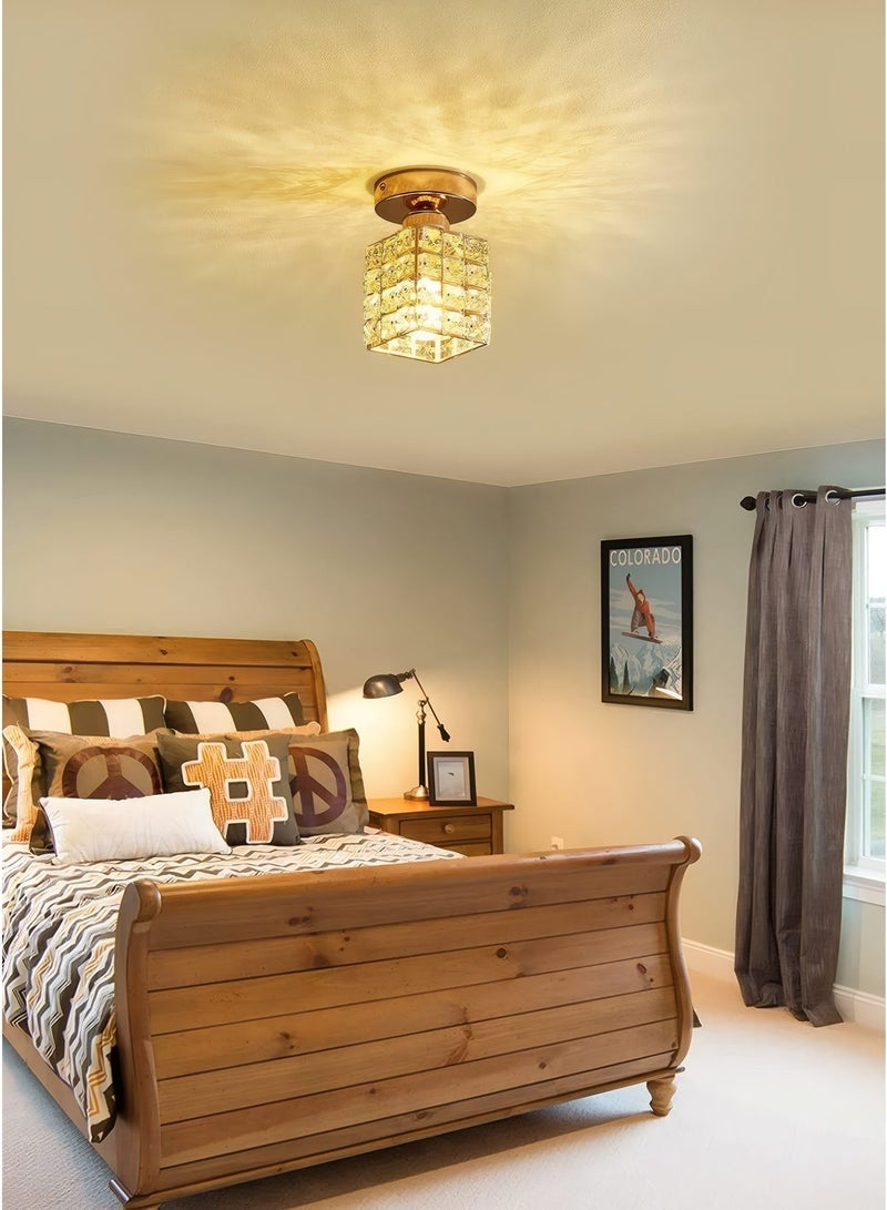 SageLiving Luxury Gold Crystal Flush Mount Ceiling Light | Modern Elegant Lamp for Majlis, Bedroom & Hallway | Compatible with E26/E27 Bulb | （Bulb Not Included） - Image 3