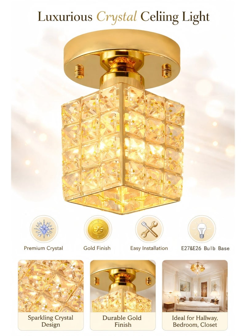 SageLiving Luxury Gold Crystal Flush Mount Ceiling Light | Modern Elegant Lamp for Majlis, Bedroom & Hallway | Compatible with E26/E27 Bulb | （Bulb Not Included） - Image 1