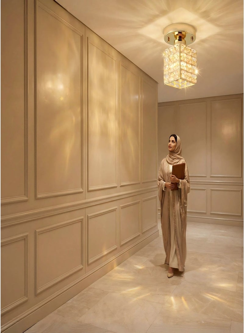 SageLiving Luxury Gold Crystal Flush Mount Ceiling Light | Modern Elegant Lamp for Majlis, Bedroom & Hallway | Compatible with E26/E27 Bulb | （Bulb Not Included） - Image 2