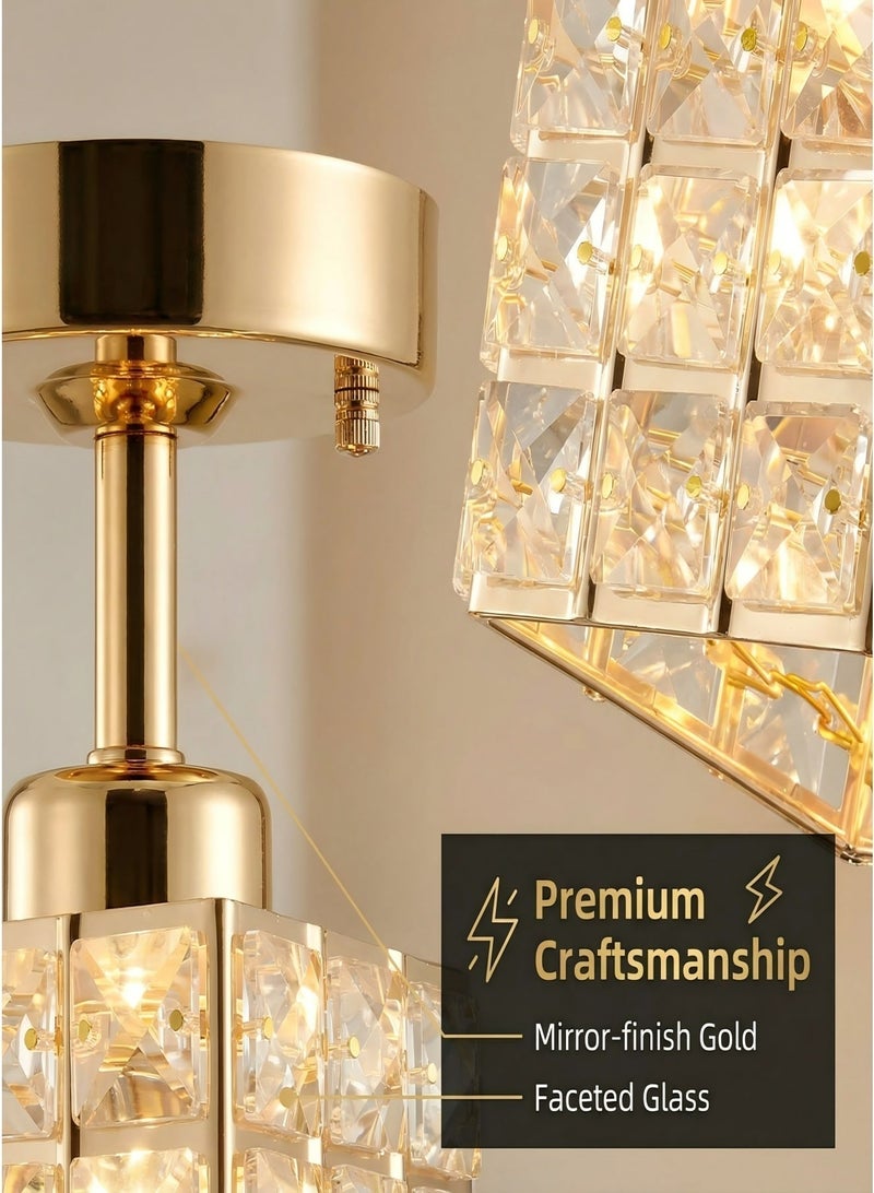 SageLiving Luxury Gold Crystal Flush Mount Ceiling Light | Modern Elegant Lamp for Majlis, Bedroom & Hallway | Compatible with E26/E27 Bulb | （Bulb Not Included） - Image 4