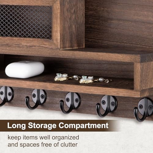 Lucundm Key Holder for Wall, Mail Organizer Wall Mount with Storage Compartment and 5 key Hooks for Coat, Dog Leash, Stylish Mesh Mail Holder, Home Decor Entry Way Organizer - Image 4