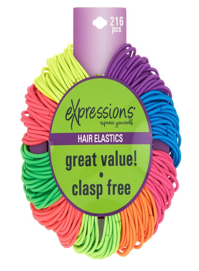 Expressions 216-Piece Hair Elastics Value Pack - 4mm Neon Ponytail Holders for Women, Durable No Metal Bands for Thick, Curly, and All Hair Types - Image 3