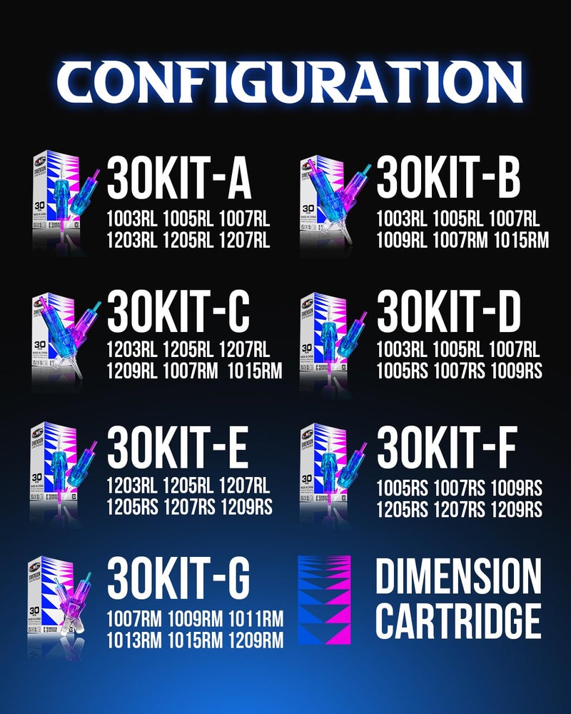 CNC Tattoo Cartridge Needles 30pcs Assorted Needle Round Magnum Cartridges #10 Bugpin 7RM 9RM 11RM 13RM 15RM #1209RM Mixed for Tattooing Supplies EN04B-30KIT-G - Image 4