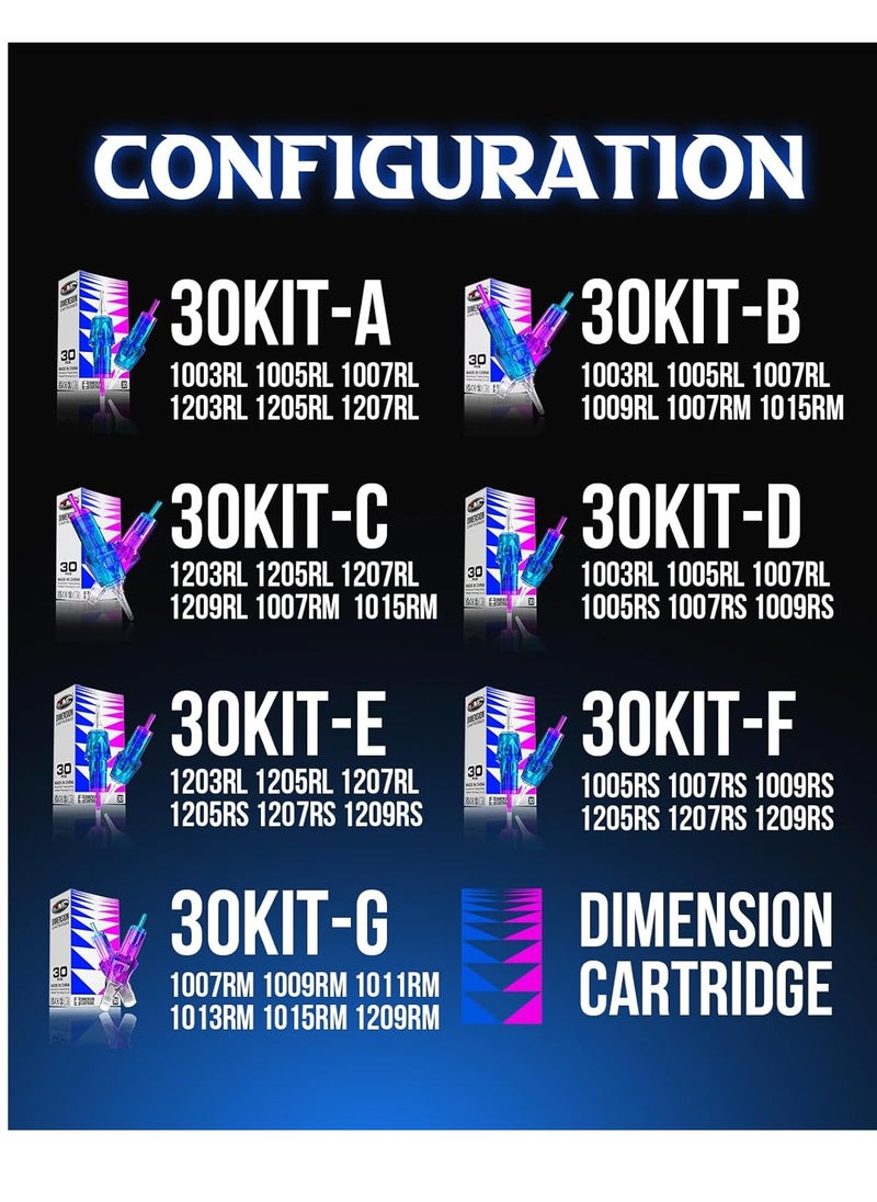 CNC CNC Tattoo Cartridge Needles 30pcs Assorted Needle Round Magnum Cartridges #10 Bugpin 7RM 9RM 11RM 13RM 15RM #1209RM Mixed for Tattooing Supplies EN04B-30KIT-G  - Image 2
